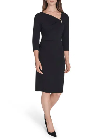 Halston Women's Asymmetric Neck Sheath Knee-length Dress In Black