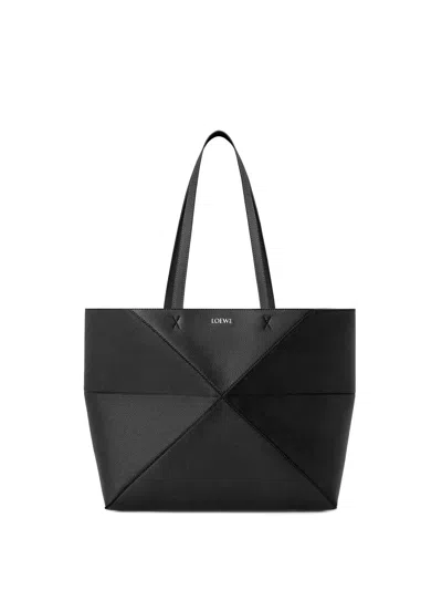Loewe Medium Puzzle Fold Tote Bag In Black Grenade Leather Women In Black