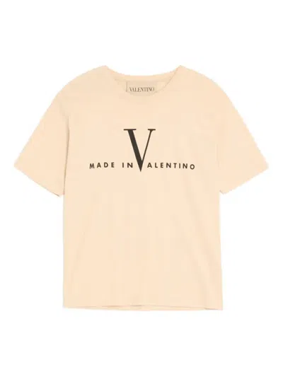 Valentino Garavani Cotton T-shirt With Made In Print Clothing In Neutral