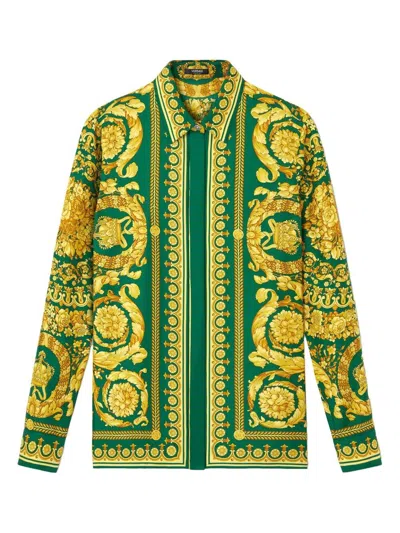 Versace Barocco-print Silk Shirt In Multi