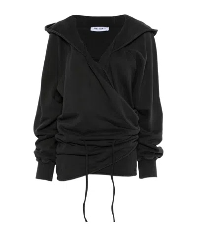 Attico Hooded Wrap Dress Long Sleeves Drawstring In Black