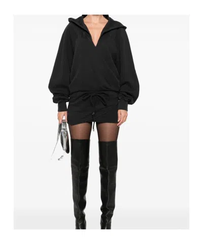 Attico Hooded Wrap Dress Long Sleeves Drawstring In Black