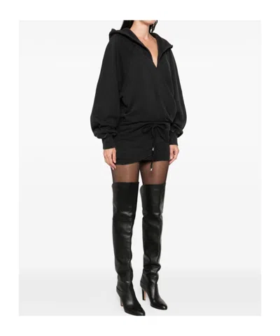 Attico Hooded Wrap Dress Long Sleeves Drawstring In Black
