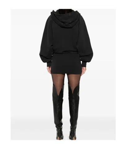 Attico Hooded Wrap Dress Long Sleeves Drawstring In Black