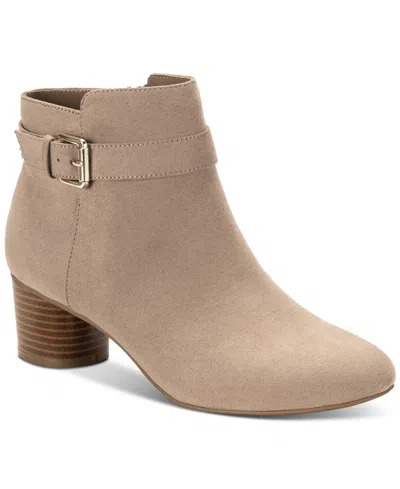 Style & Co Women's Ariella Block Heel Buckle Dress Booties, Created For Macy's In Neutral