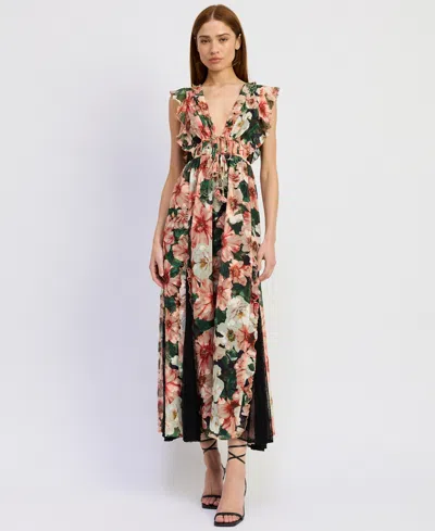 En Saison Clarabell Maxi Dress In Black Red Olive In Multi