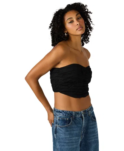 Steve Madden Women's Tulle Ruched Strapless Tube Top In Black