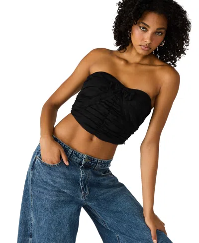 Steve Madden Women's Tulle Ruched Strapless Tube Top In Black