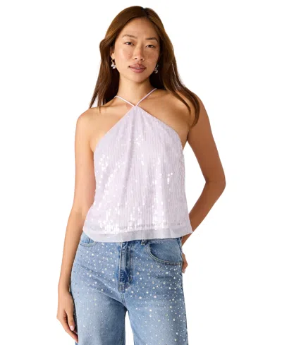 Steve Madden Women's Lorenna Sequin Halter Neck Top In White