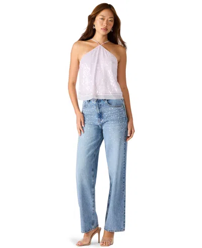 Steve Madden Women's Lorenna Sequin Halter Neck Top In White