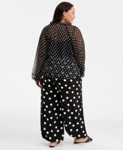 On 34th Trendy Plus Size Polka Dot Crinkle Chiffon Blouse Pull On Balloon Pants Macys Exclusive In Black