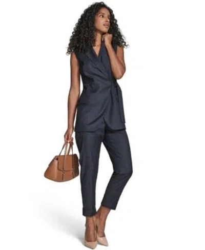 Calvin Klein Womens Windowpane Vest Jacket Rolled Cuff Pants In Blue