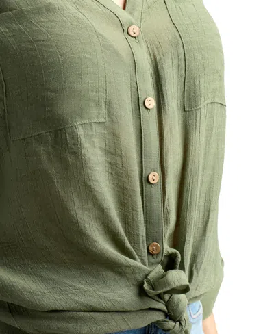 Bcx Women's Resort Gauzy Texture Collared Button Up Shirt In Green