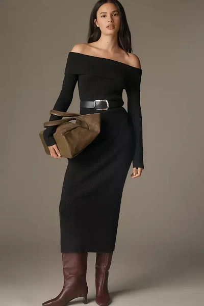 Glamorous Petite Off-shoulder Knit Midi Dress In Black