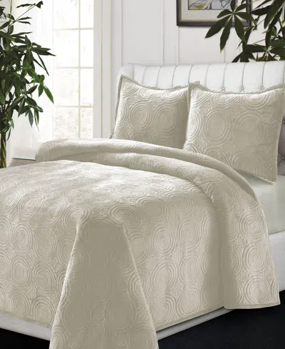 Tribeca Living Capri Medallion Velvet Oversized Solid 2 Piece Quilt Set, Twin In Neutral
