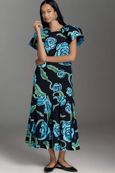 De Loreta Short-sleeve Maxi Dress In Blue