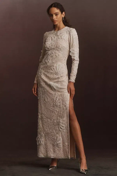 Bhldn Long-sleeve Beaded Maxi Dress In White