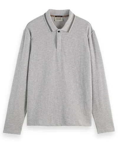 Scotch & Soda Men's Structured Long Sleeve Polo Shirt In Gray