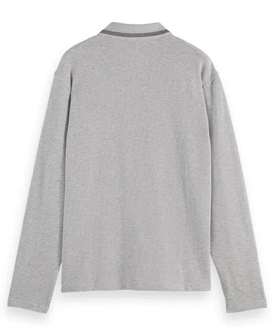 Scotch & Soda Men's Structured Long Sleeve Polo Shirt In Gray