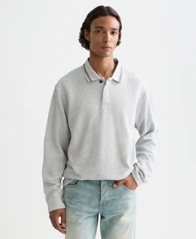 Scotch & Soda Men's Structured Long Sleeve Polo Shirt In Gray