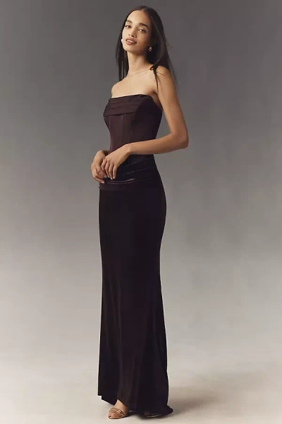 Mare Mare Nova Stretch Velvet Strapless Corset Maxi Dress In Brown