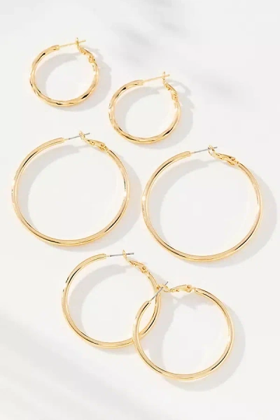 By Anthropologie Thin Hoop Earrings, Set Of 3 In Gold