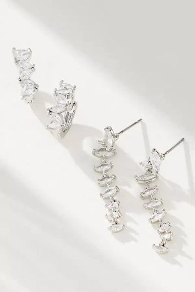 By Anthropologie Sparkling Crystal Earrings, Set Of 2 In Silver