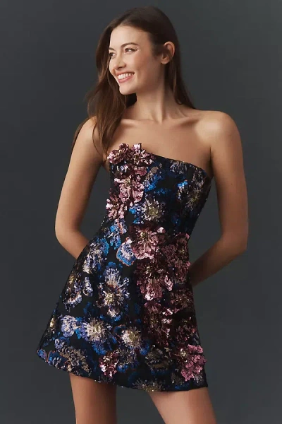 Helsi Caprice Floral Sequin Strapless Minidress In Blue