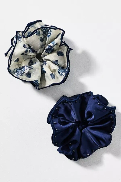 By Anthropologie Studded Scrunchies, Set Of 2 In White