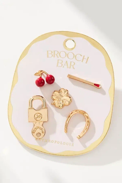 By Anthropologie Assorted Mini Brooches, Set Of 5 In Red