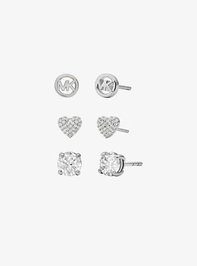 Michael Kors 3-piece Cubic Zirconia Stud Earrings Gift Set In Silver