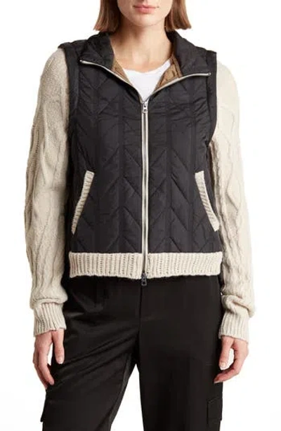 Democracy Mock Neck Quilted Two-fer Jacket In Black