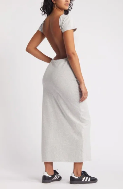Bp. Open Back Stretch Cotton Knit Midi Dress In Gray