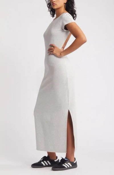 Bp. Open Back Stretch Cotton Knit Midi Dress In Gray