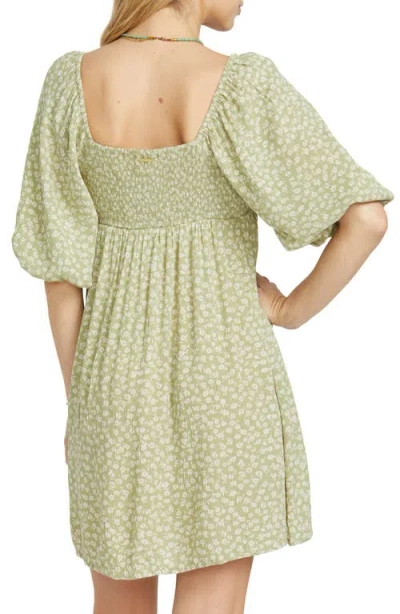 Billabong Ray Of Sun Floral Puff Sleeve Dress In Avocado