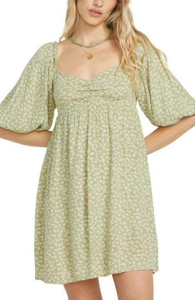 Billabong Ray Of Sun Floral Puff Sleeve Dress In Avocado