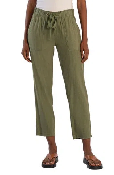 Kut From The Kloth Rosalie Linen Blend Drawstring Ankle Pants In Green