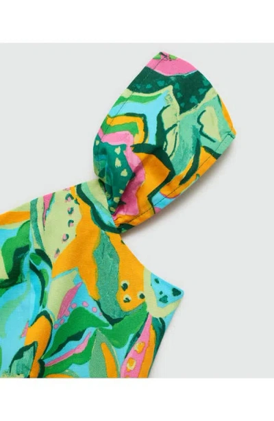 Mango Print Cap Sleeve Cotton Blend Minidress In Green