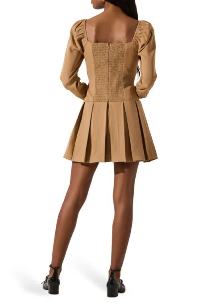 Astr The Label Long Sleeve Pleated Minidress In Nude