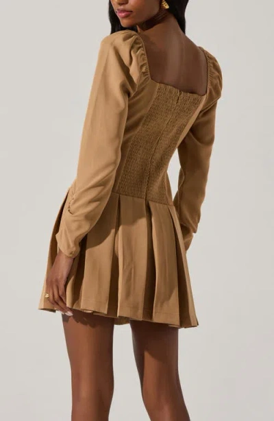 Astr The Label Long Sleeve Pleated Minidress In Nude