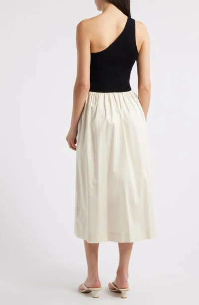 Rails Anita One-shoulder Colorblock Mixed Media Midi Dress In White
