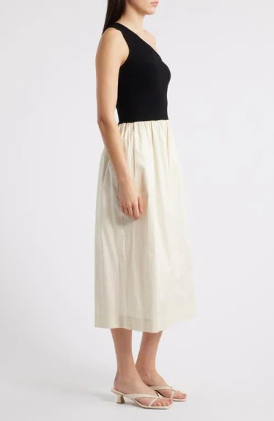 Rails Anita One-shoulder Colorblock Mixed Media Midi Dress In White