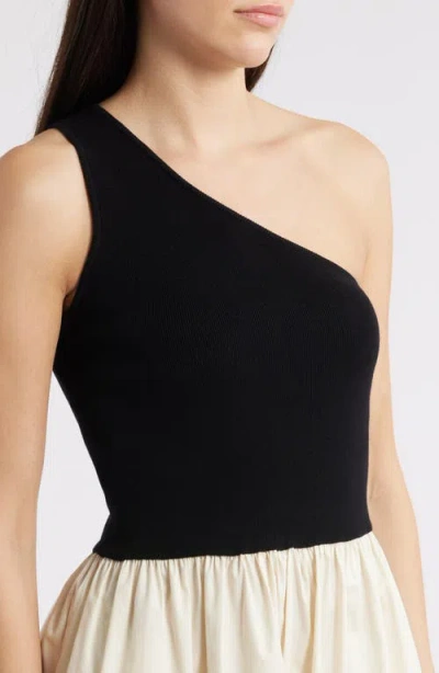 Rails Anita One-shoulder Colorblock Mixed Media Midi Dress In White