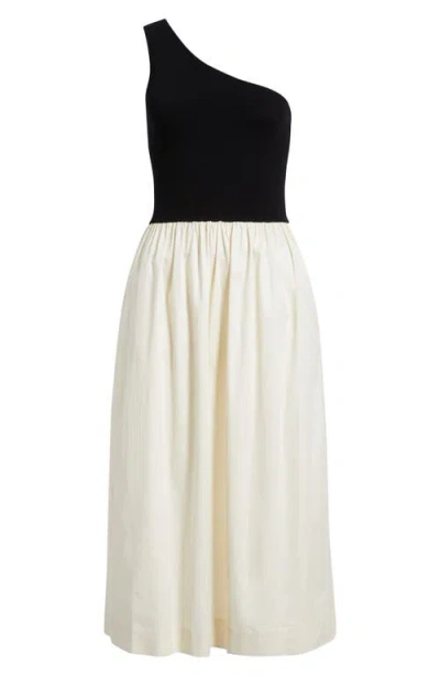 Rails Anita One-shoulder Colorblock Mixed Media Midi Dress In White