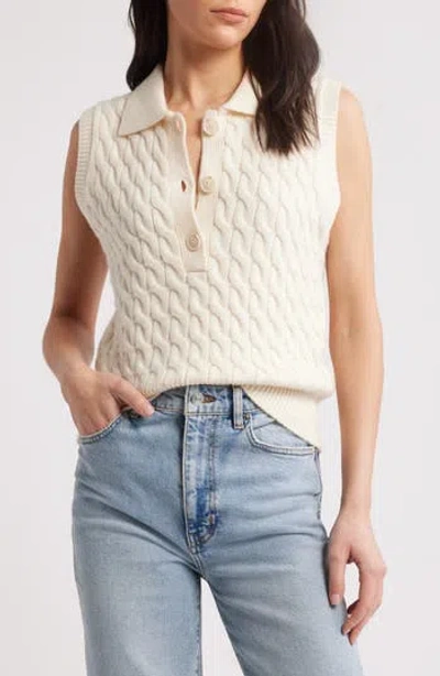 Frame Cable Wool Sleeveless Polo Sweater In Neutral