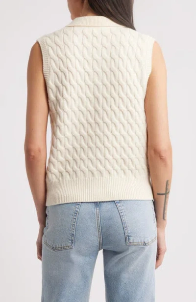 Frame Cable Wool Sleeveless Polo Sweater In Neutral
