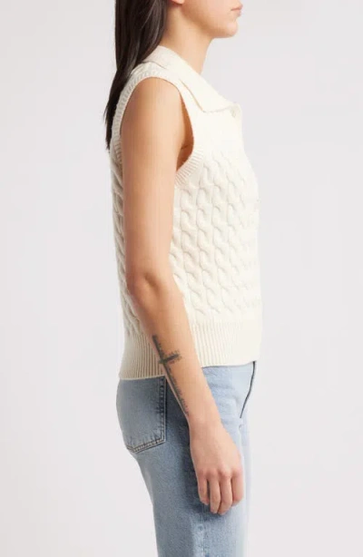 Frame Cable Wool Sleeveless Polo Sweater In Neutral