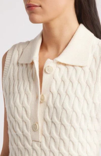 Frame Cable Wool Sleeveless Polo Sweater In Neutral
