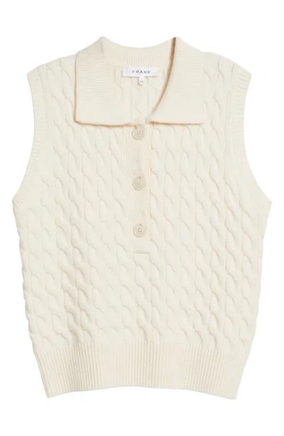 Frame Cable Wool Sleeveless Polo Sweater In Neutral