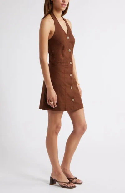 Open Edit Halter Linen Blend Minidress In Brown